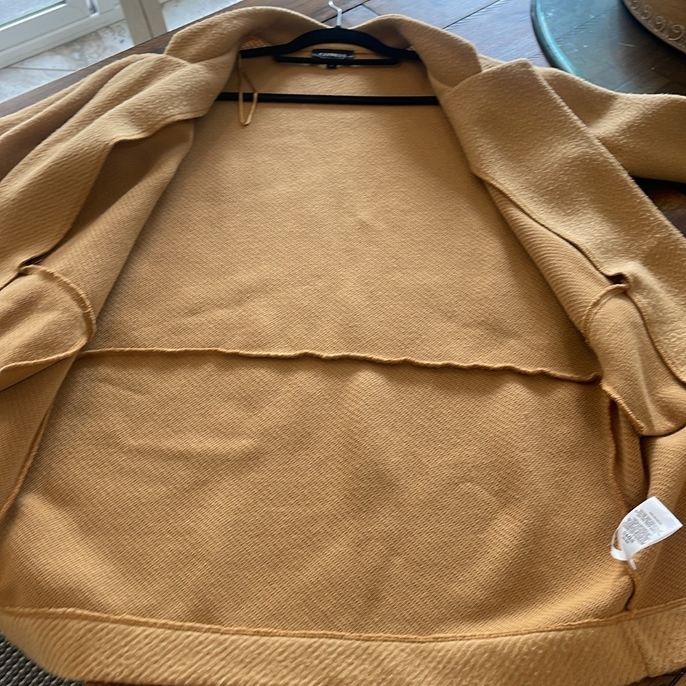 Express Yellow Mustard Open Cardigann duster size pea coat small petite SP - Picture 8 of 11